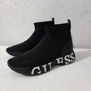 Guess Logo Black High Top Sock Sneakers Knit Shoes Women's Size 10M